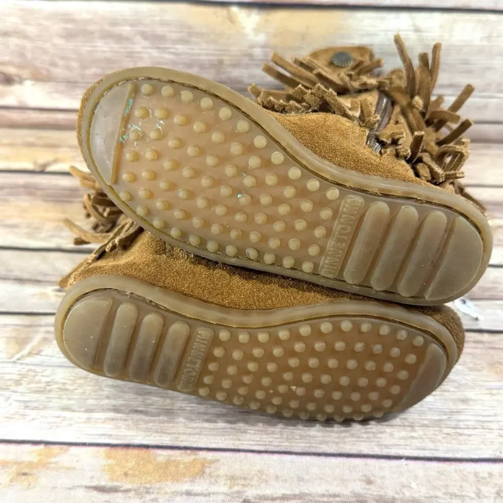 Minnetonka Toddler Girls Brown Suede Fringed Moccasin Boots 8